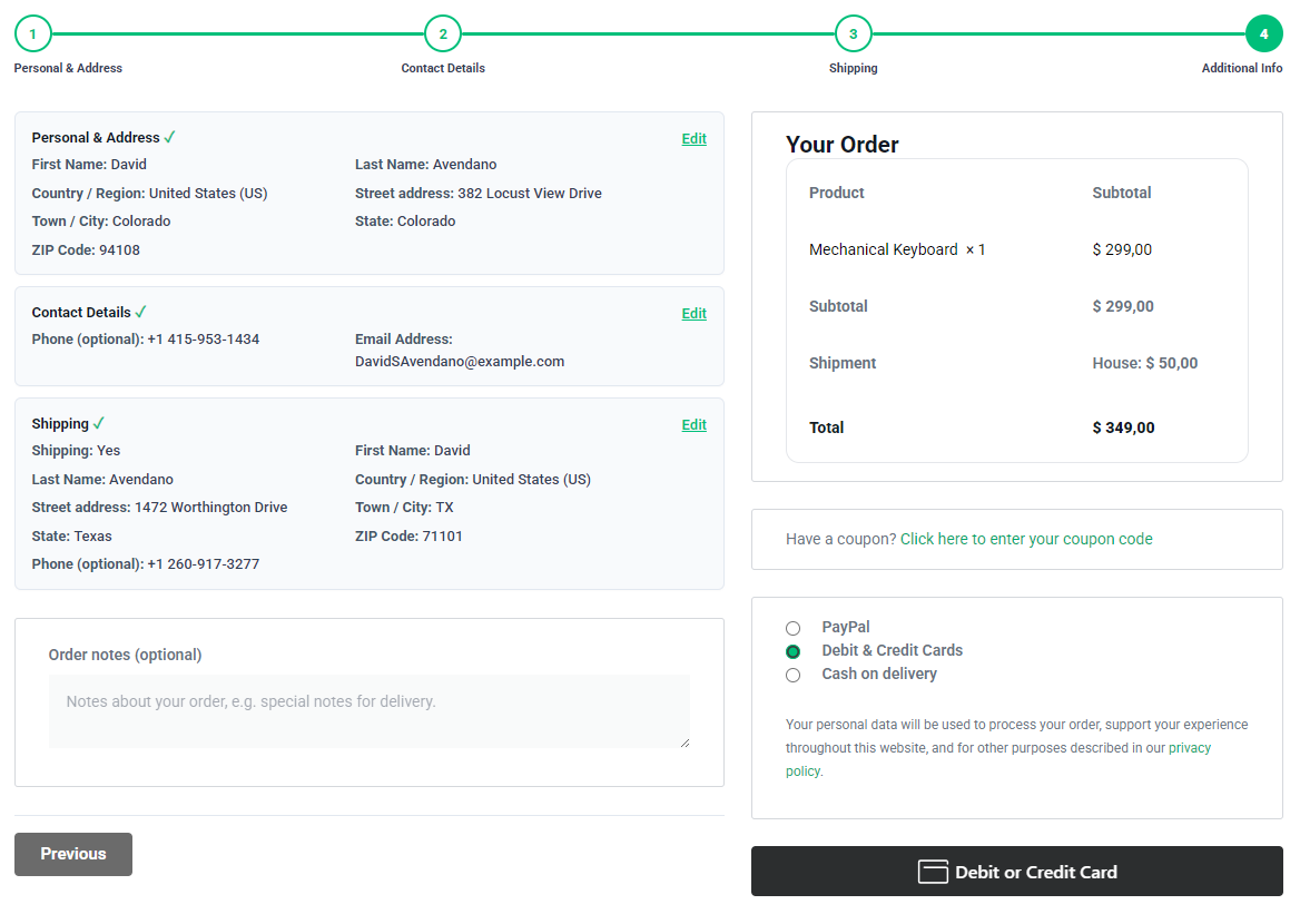 WooCommerce multi-step checkout demo